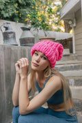 Women's Chunky Cable Knit Pom Pom Beanie