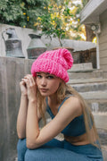 Women's Chunky Cable Knit Pom Pom Beanie